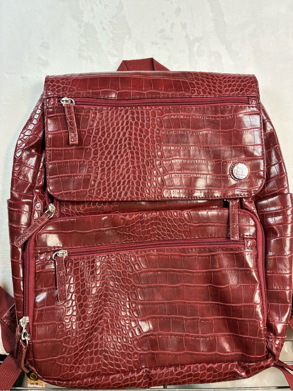 iPack Signature Faux Croc Backpack Maroon Crocodile Print Diaper Bag